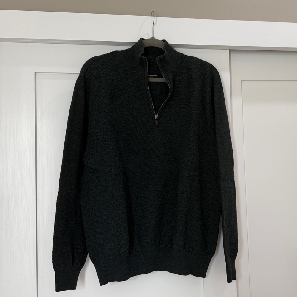 Dark Green Allen Edmonds Merino Wool Quarter-Zip Sweater